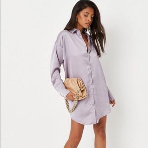 Missguided Lilac Satin Shirt Dress